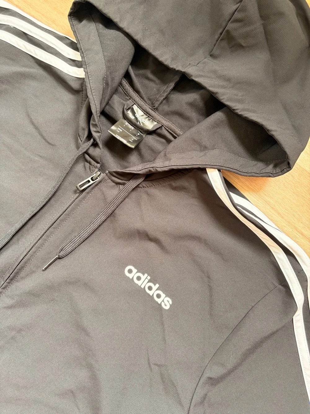 Adidas Men's Color Block Black & White Hooded Windbreaker Jacket